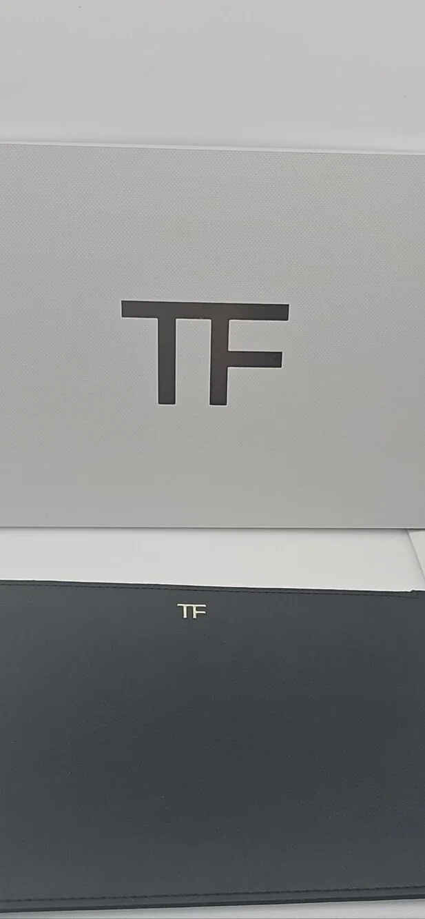 Tom Ford Black Leather Zip Pouch with Gold TF Logo